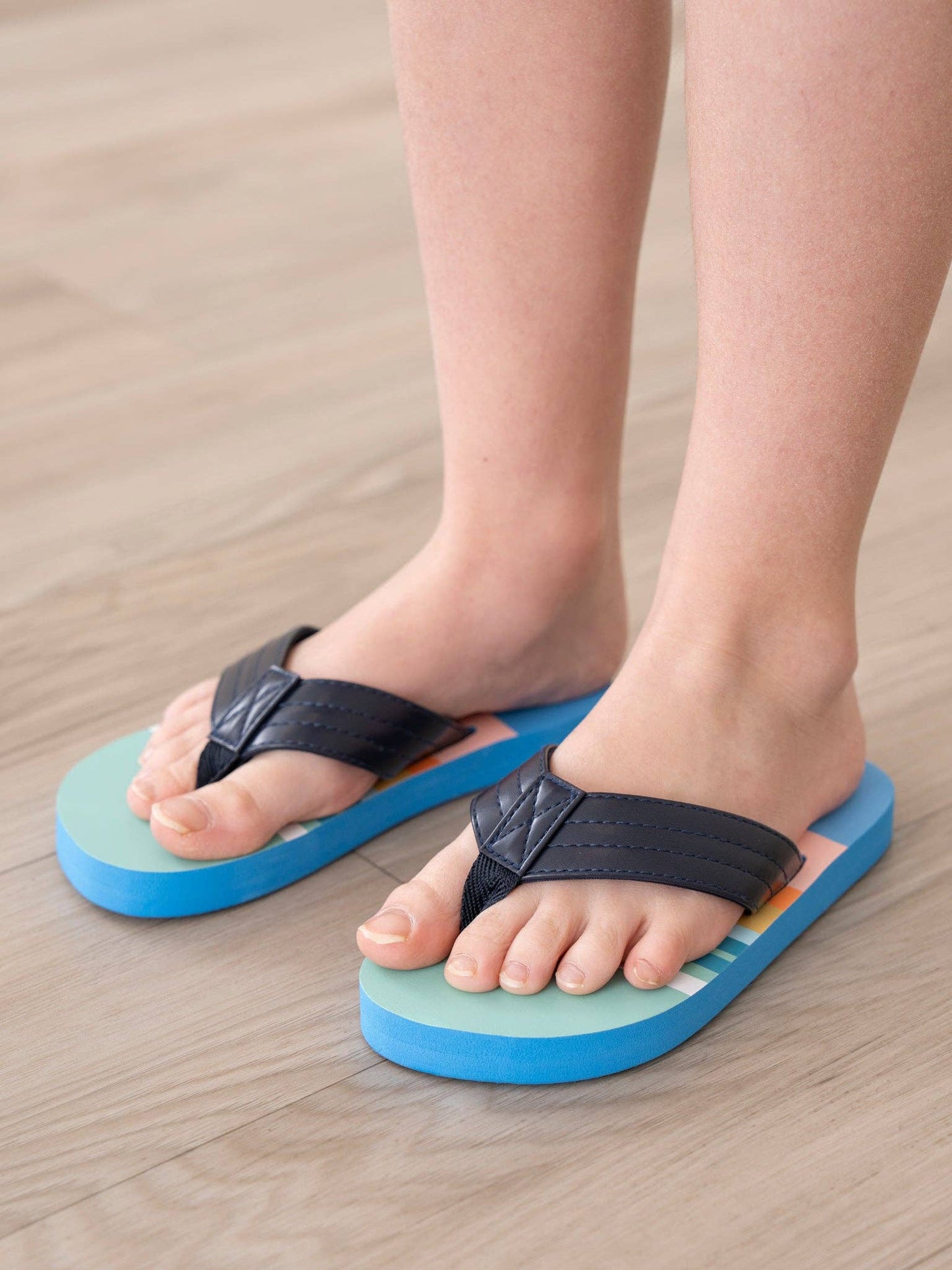 Blue Striped Flip Flops