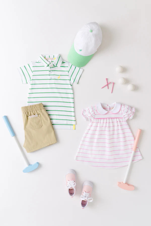 TBBC | Prim & Proper Polo - Gibson Island Green Stripe with Lake Worth Yellow Stork
