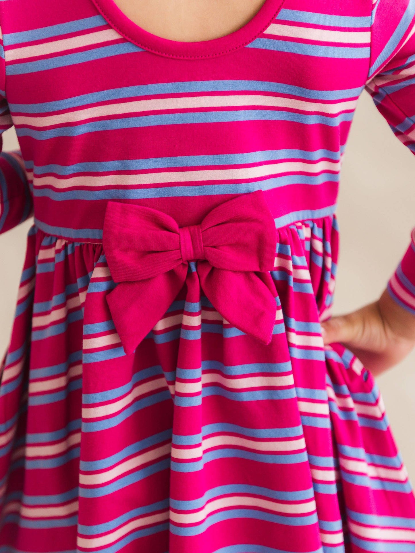 RuffleButts + RuggedButts - Girls Very Berry & Periwinkle Blue Stripe Knit Long Sleeve Twirl Dress m