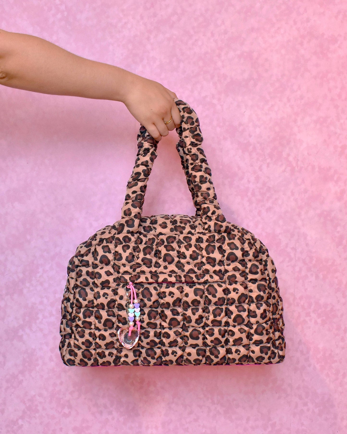 OMG Accessories - Quilted Scrunchies Leopard Printed Medium Duffle Bag