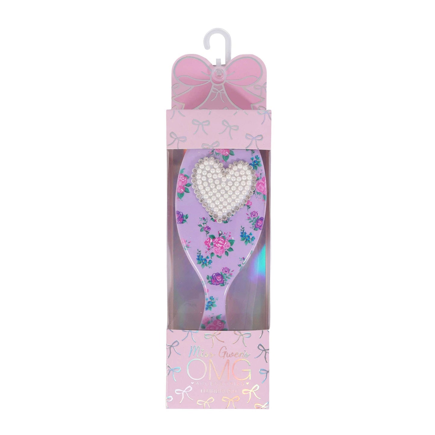 OMG Accessories - Pearl Heart Floral Printed Hairbrush