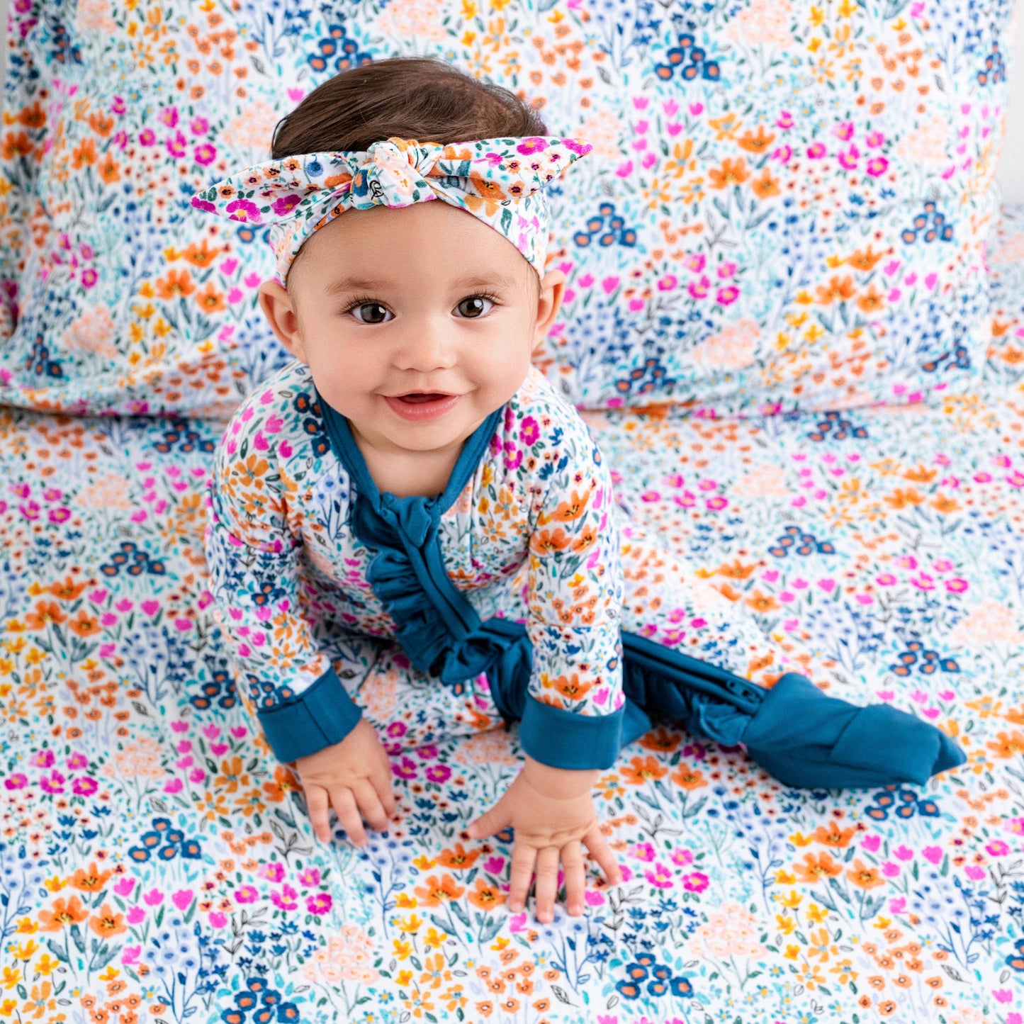 Whispering Wildflowers Ruffle Baby Bamboo Zipper Romper Pajamas