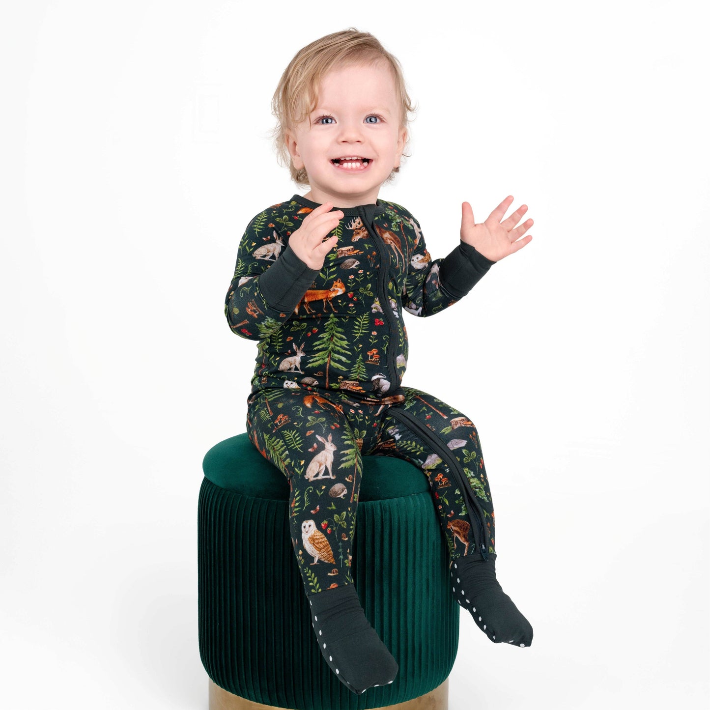 Wood You Be My Friend Baby Bamboo Zipper Romper Pajamas