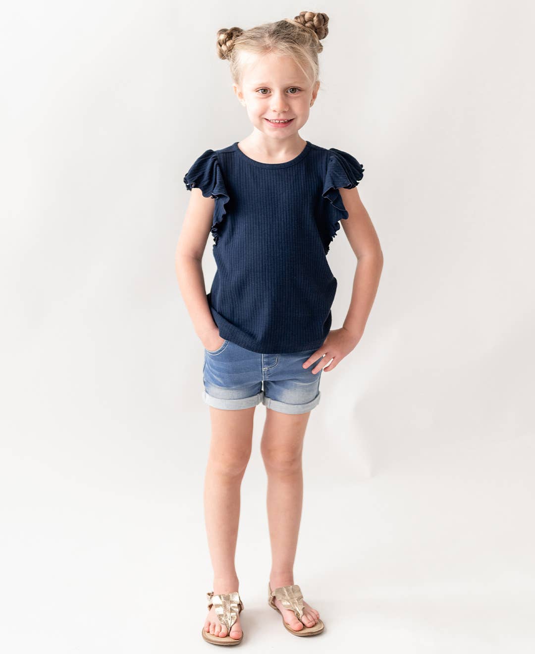 RuffleButts + RuggedButts - Girls Light Wash Stretch Denim Shorts