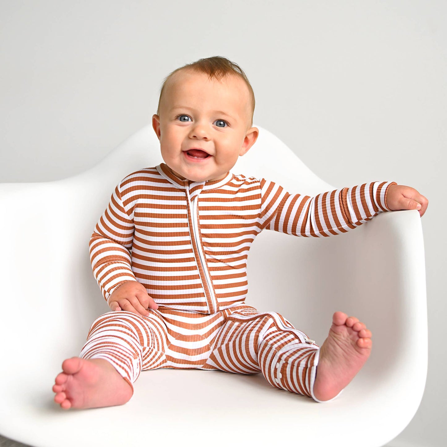Chase Brown Ribbed Bamboo Zip Romper