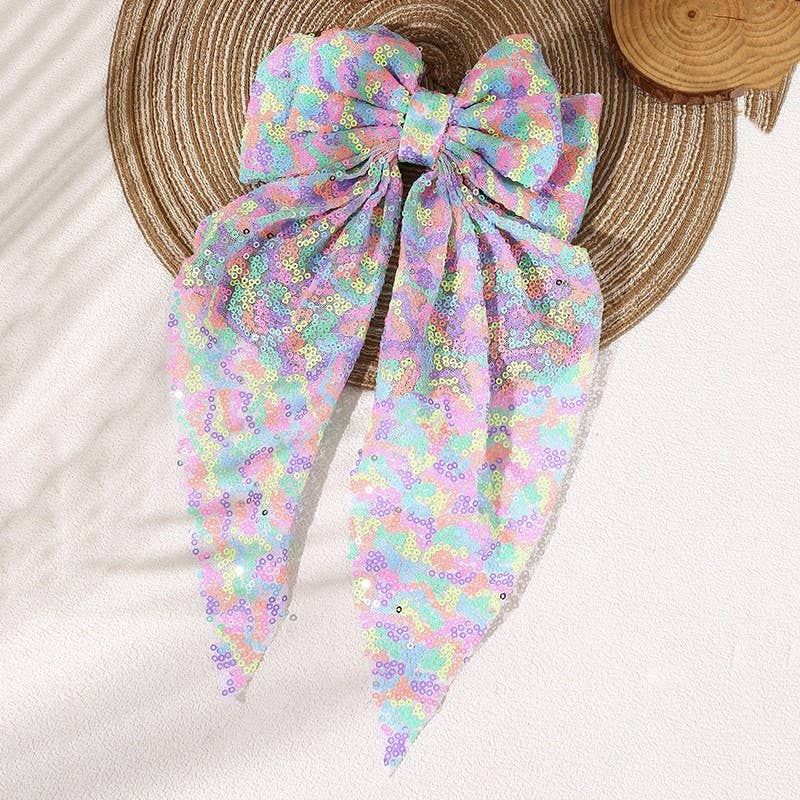 Sequin Glitter Organza Bow Ribbon Hair Clip