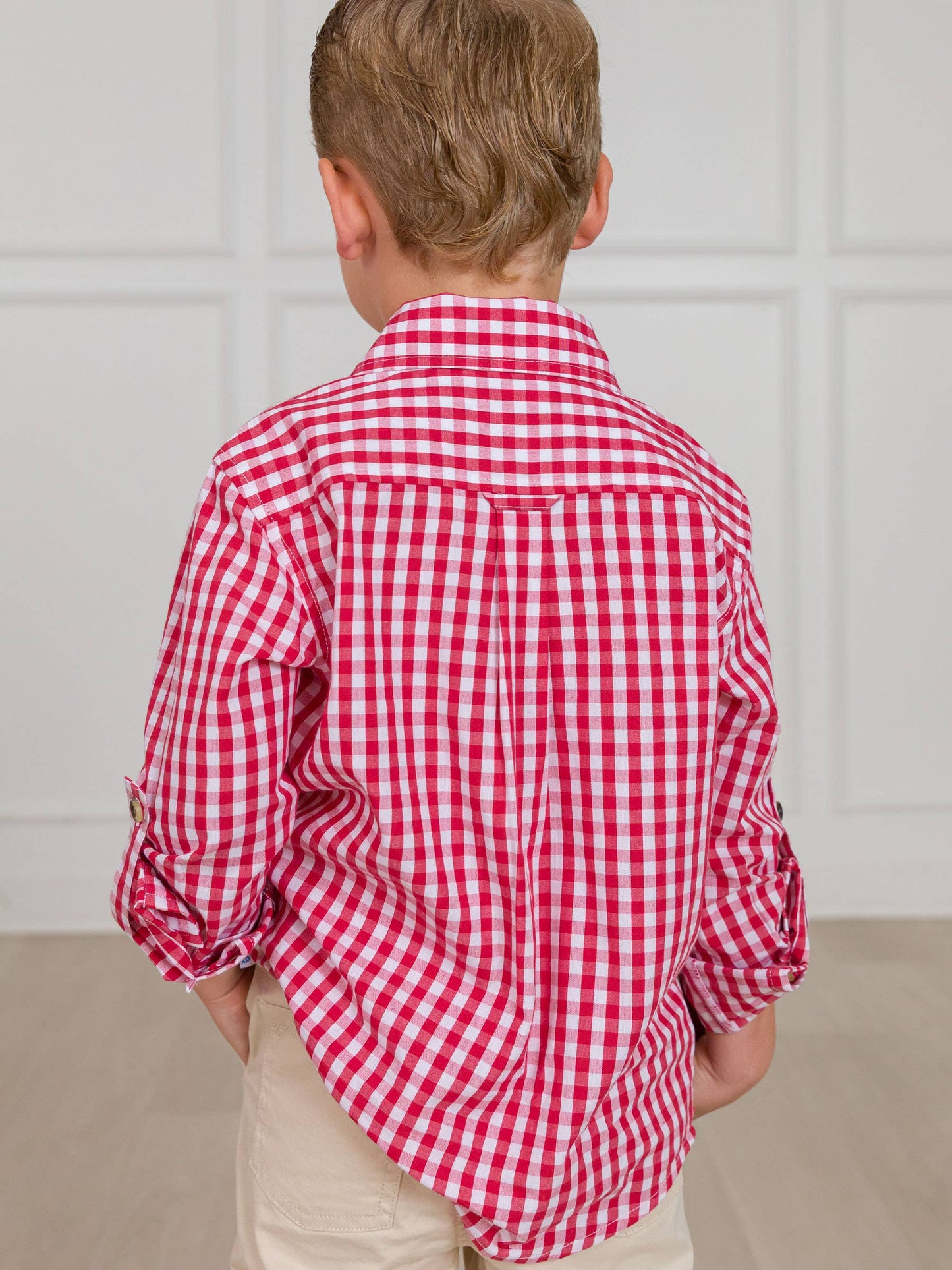 RuffleButts + RuggedButts - Boys Classic Red Gingham Long Sleeve Button Down