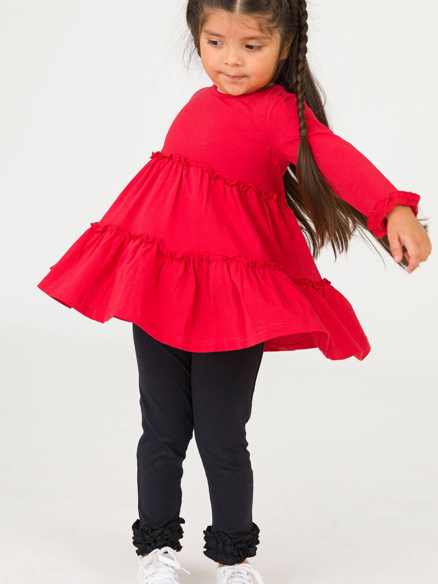 RuffleButts + RuggedButts - Girls Red Knit Ruffle Tiered Tunic Top