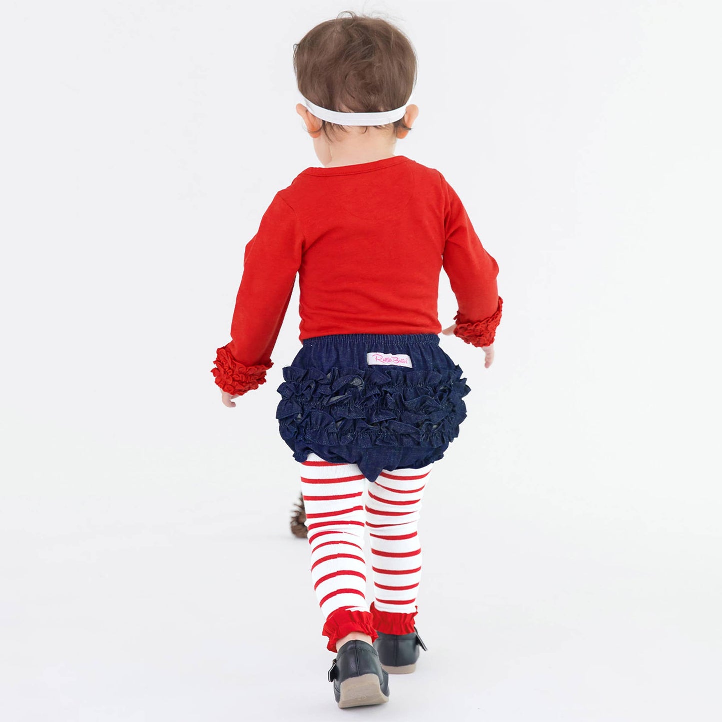 RuffleButts + RuggedButts - Girls Red & White Stripe Patterned Footless Ruffle Tights