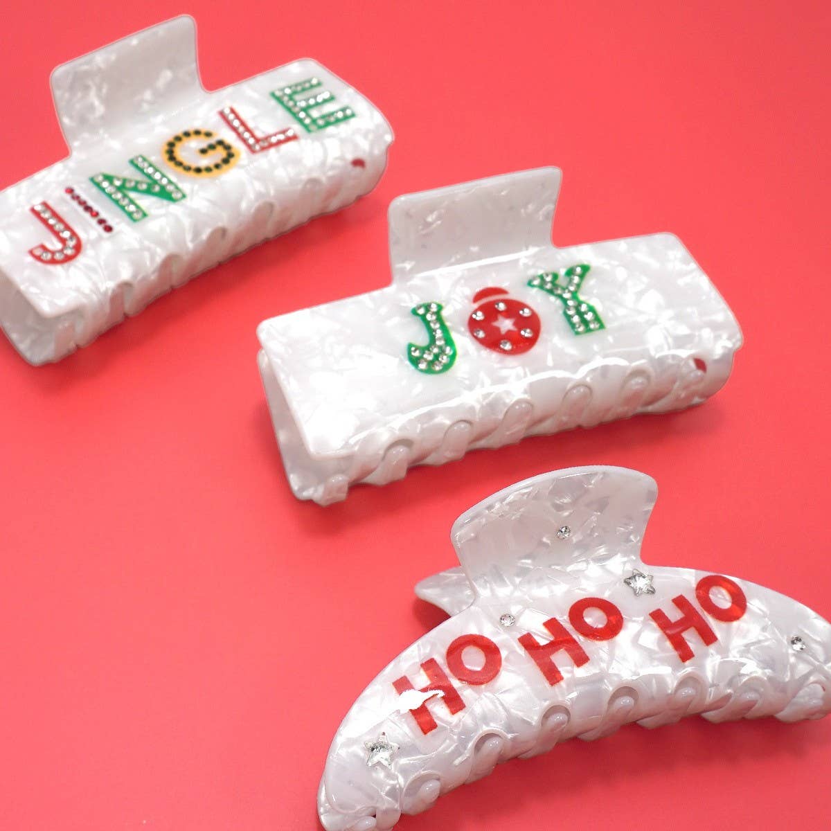 Christmas Hair Claw Clips - Jingle, Ho Ho Ho, Joy
