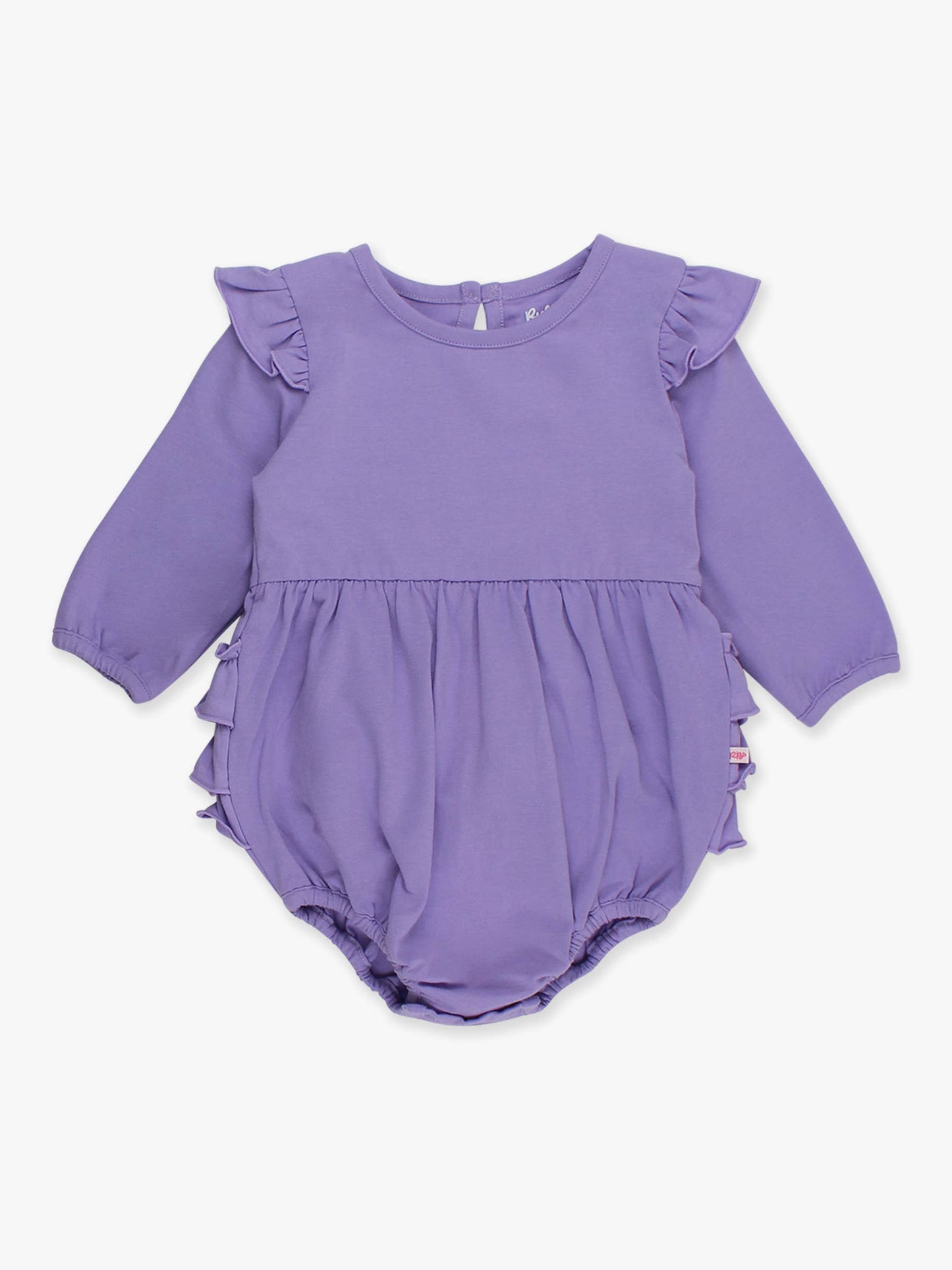 RuffleButts + RuggedButts - Baby Girls Wisteria Purple Knit Long Sleeve Flutter Bubble Romper
