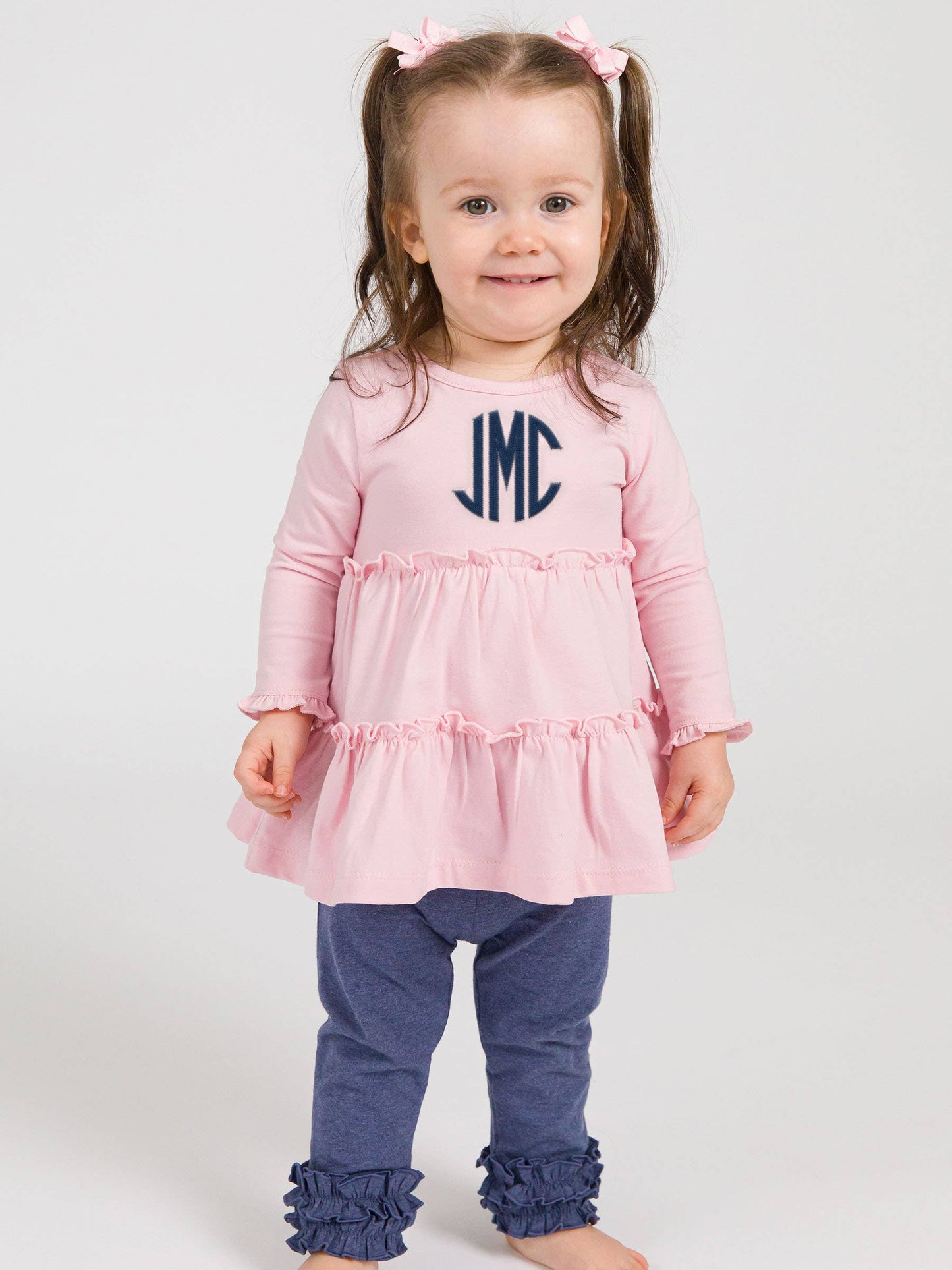 RuffleButts + RuggedButts - Girls Pink Knit Ruffle Tiered Tunic Top
