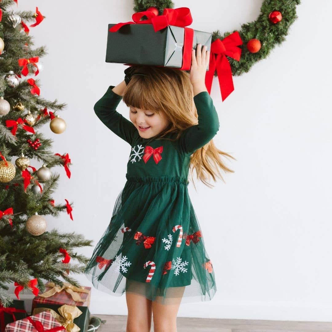 Emerald Candy Cane Sequin Tutu Dress