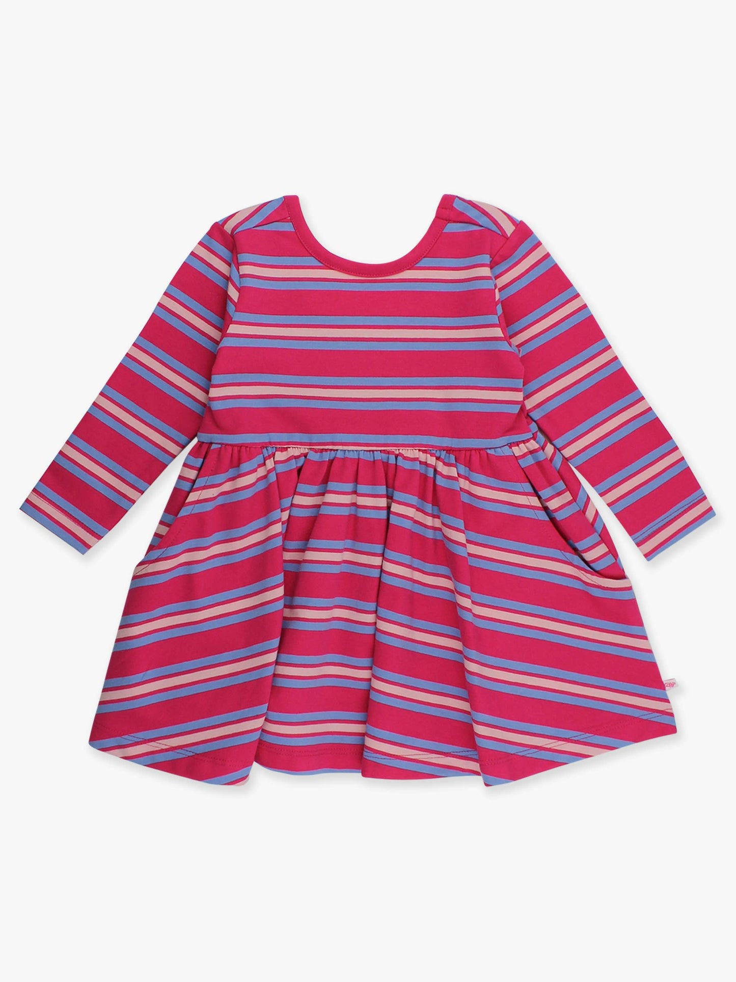 RuffleButts + RuggedButts - Girls Very Berry & Periwinkle Blue Stripe Knit Long Sleeve Twirl Dress m