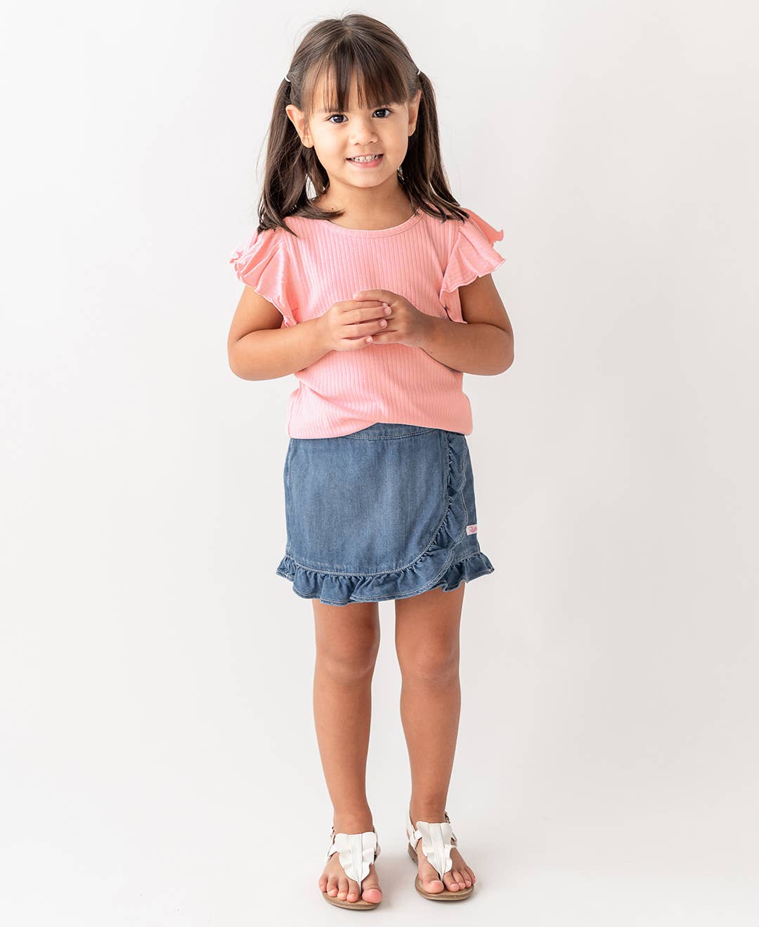 RuffleButts + RuggedButts - Girls Light Wash Ruffled Jean Skort