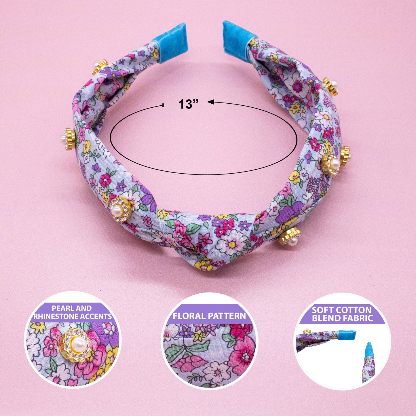 Embellished Floral Rhinestone Pearl Knot Headband