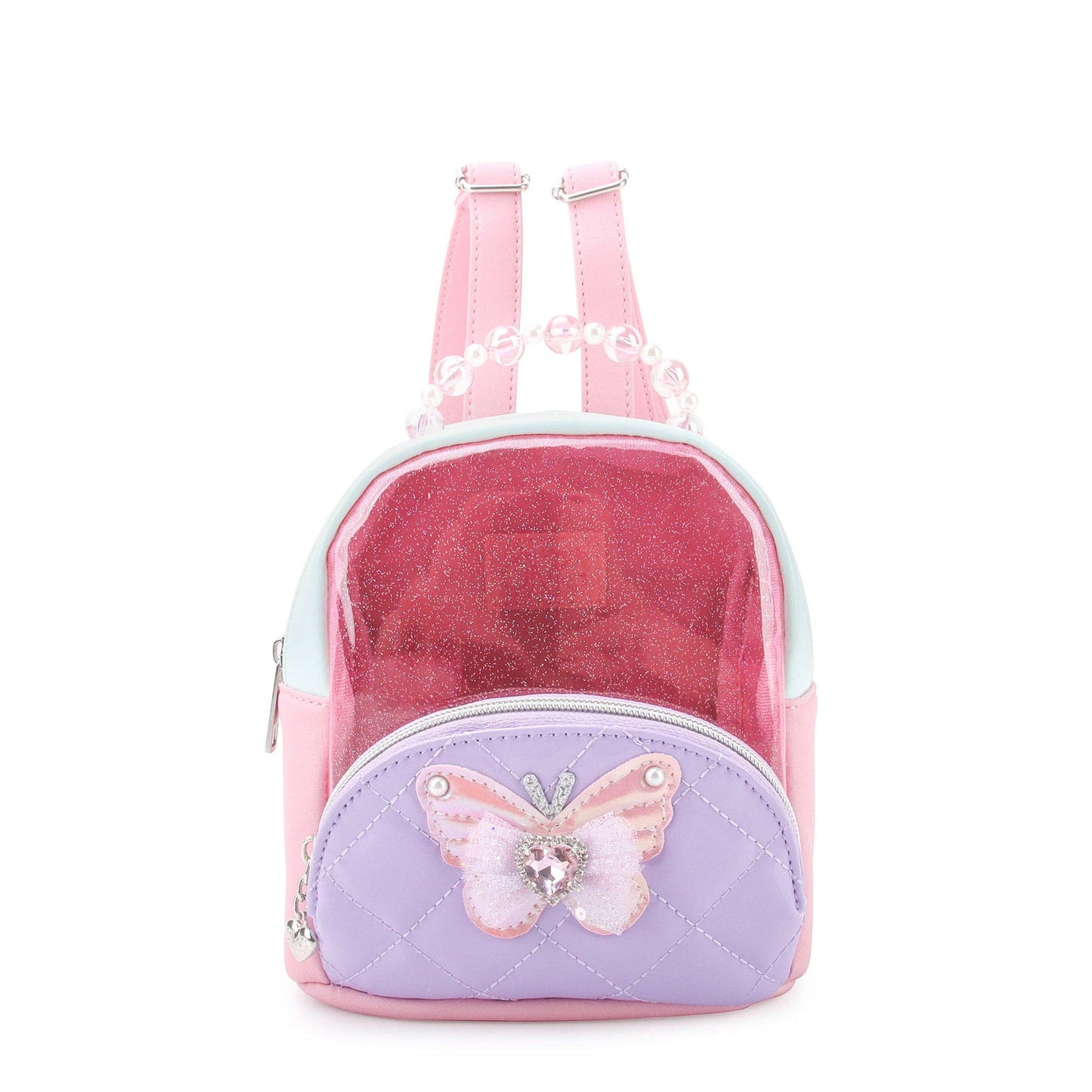 OMG Accessories - Quilted Clear Micro Mini Backpack with Beaded Top Handle