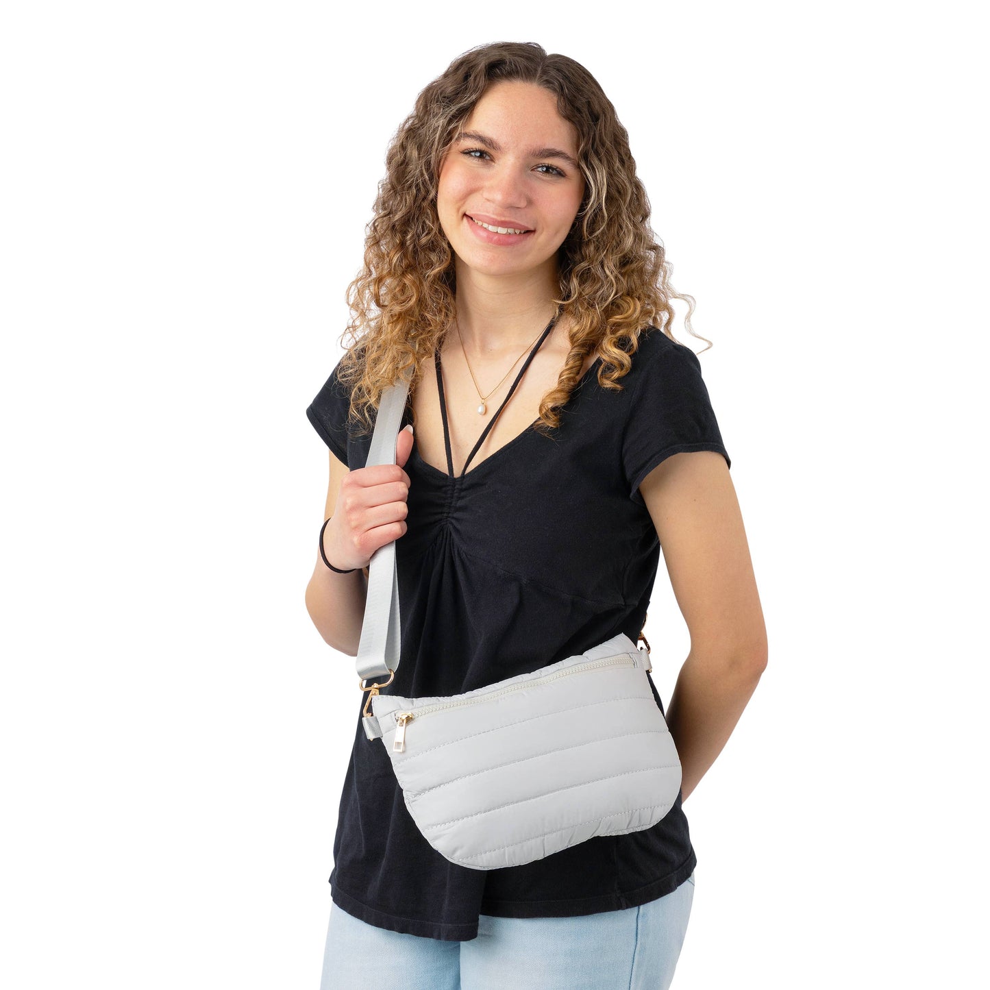 Black Puffer Messenger Crossbody Shoulder Bag