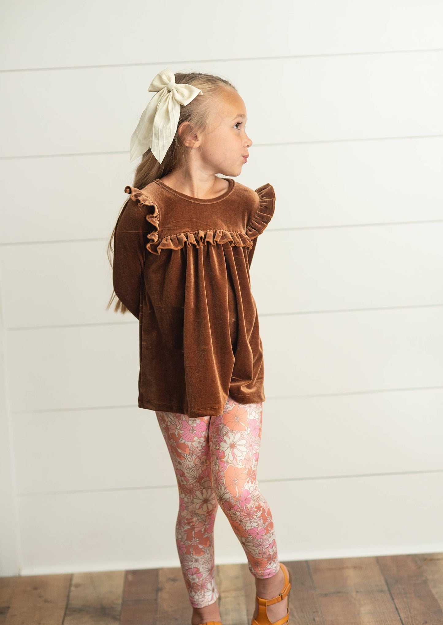 Chocolate Velvet Ruffle Top & Vintage Floral Set