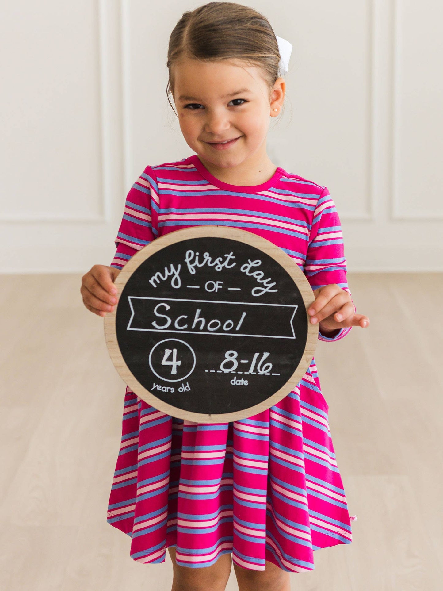 RuffleButts + RuggedButts - Girls Very Berry & Periwinkle Blue Stripe Knit Long Sleeve Twirl Dress m