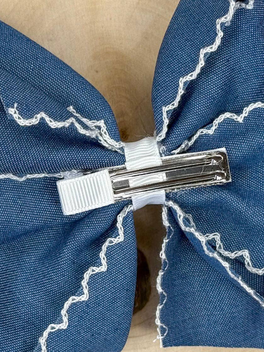 Denim Moonstitch Hair Bow