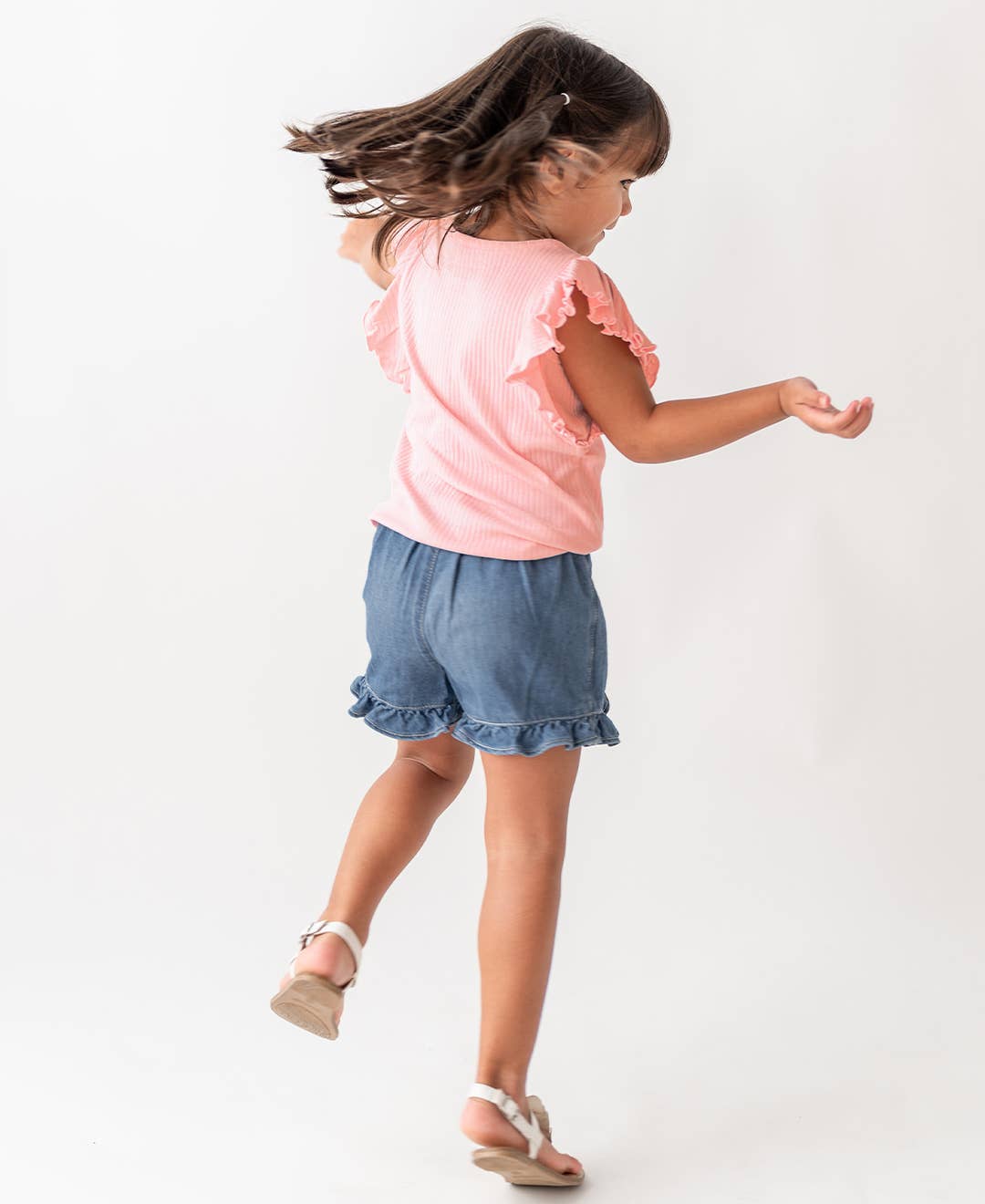 RuffleButts + RuggedButts - Girls Light Wash Ruffled Jean Skort