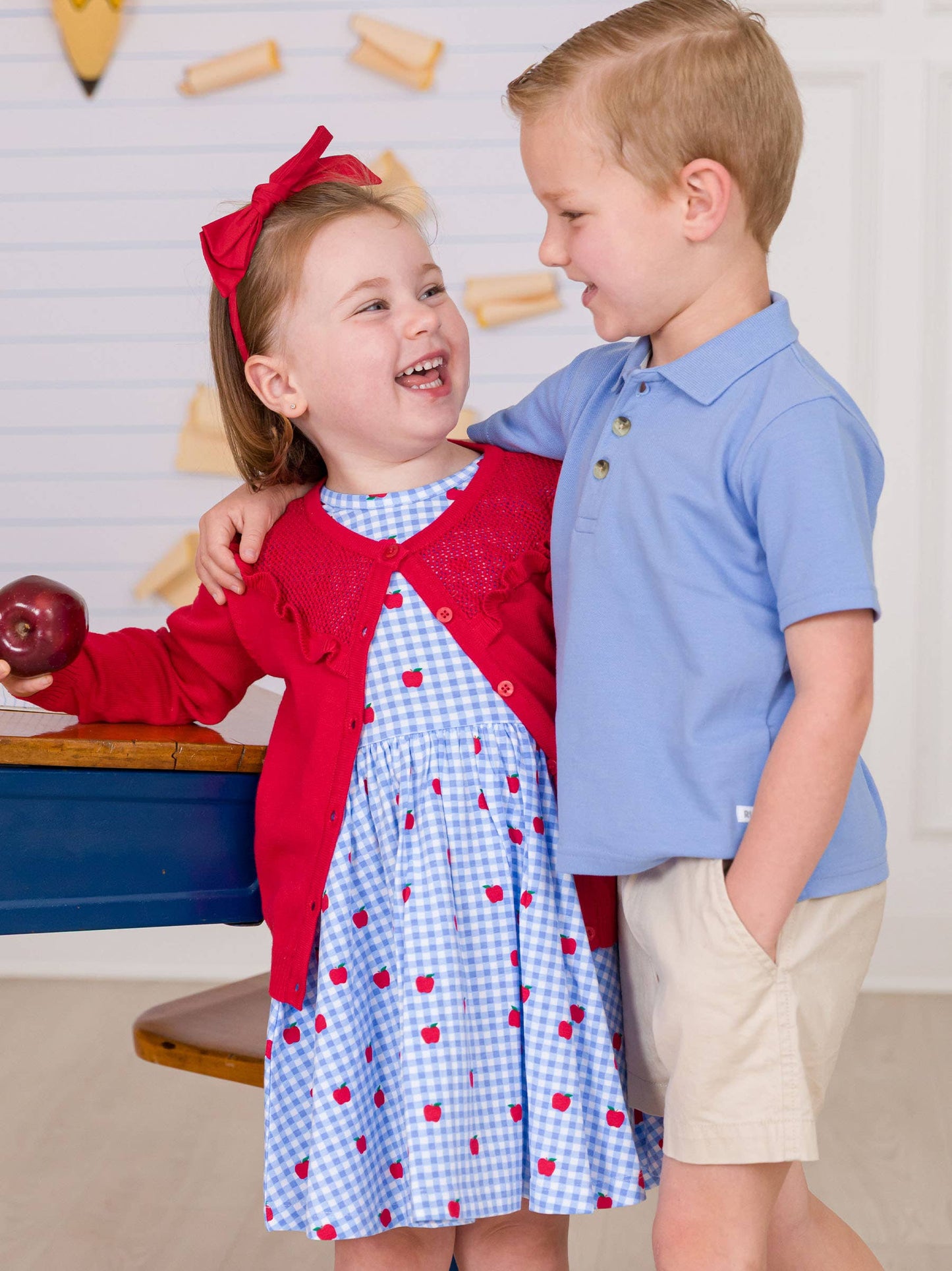 RuffleButts + RuggedButts - Girls Apple Orchard Gingham Short Sleeve Knit Twirl Dress