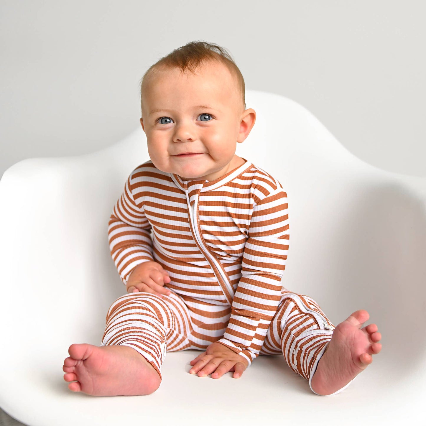 Chase Brown Ribbed Bamboo Zip Romper
