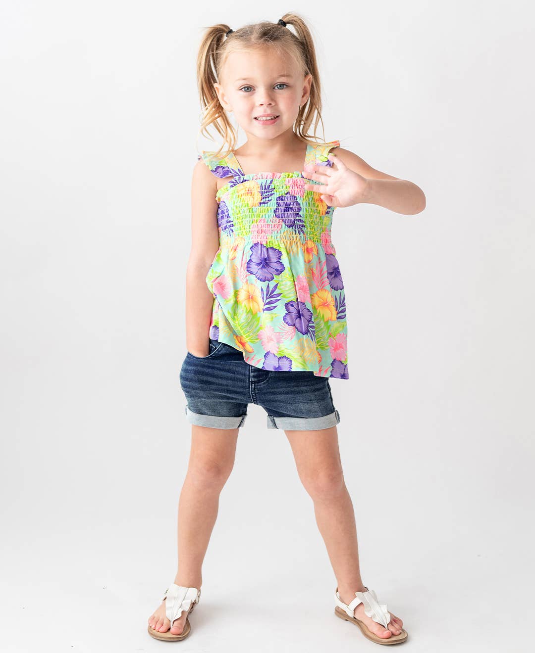 RuffleButts + RuggedButts - Girls Medium Wash Stretch Denim Shorts