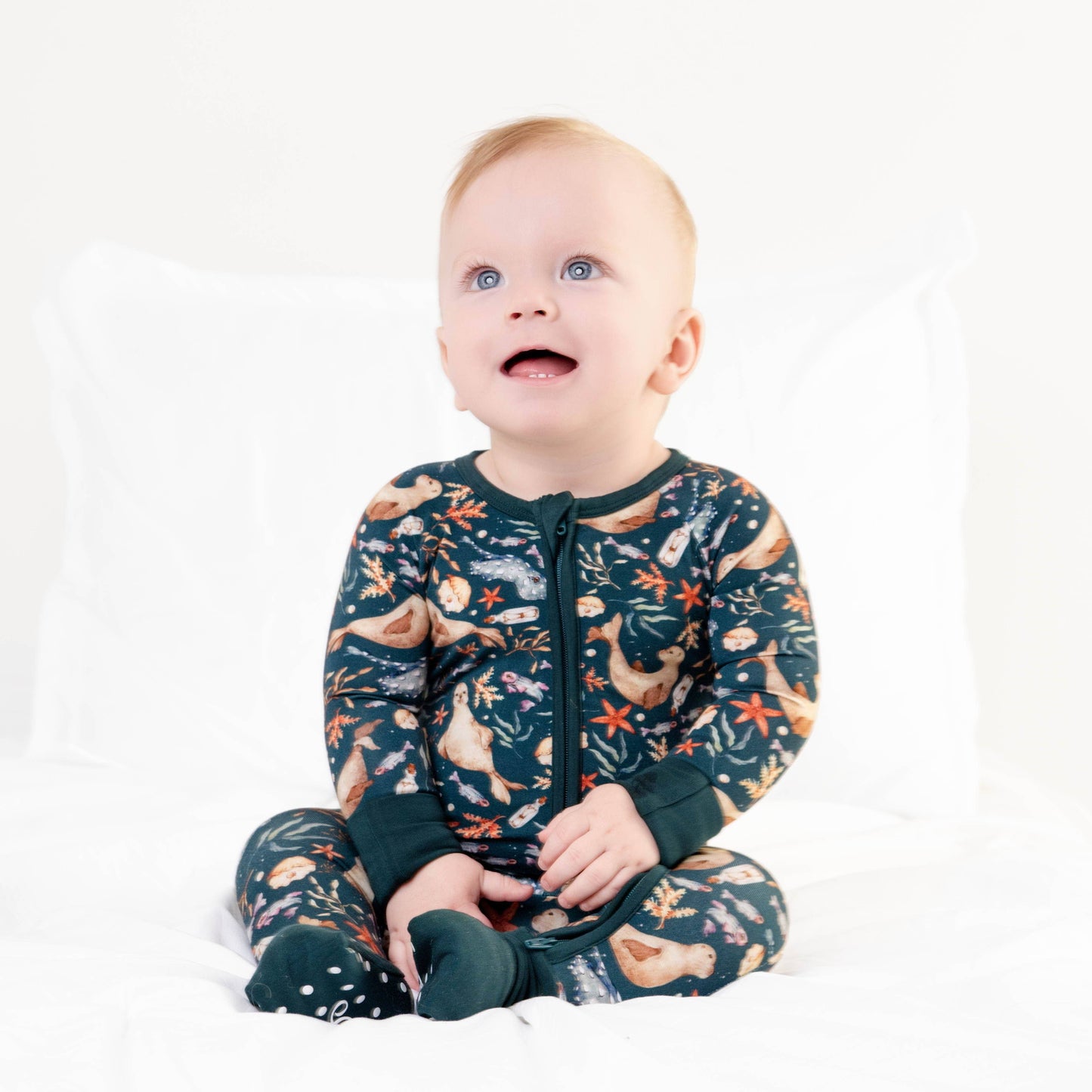 Waves & Whiskers Baby Bamboo Zipper Romper Pajamas