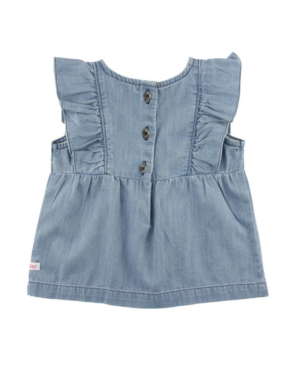 RuffleButts + RuggedButts - Girls Light Wash Classic Ruffle Tank Woven