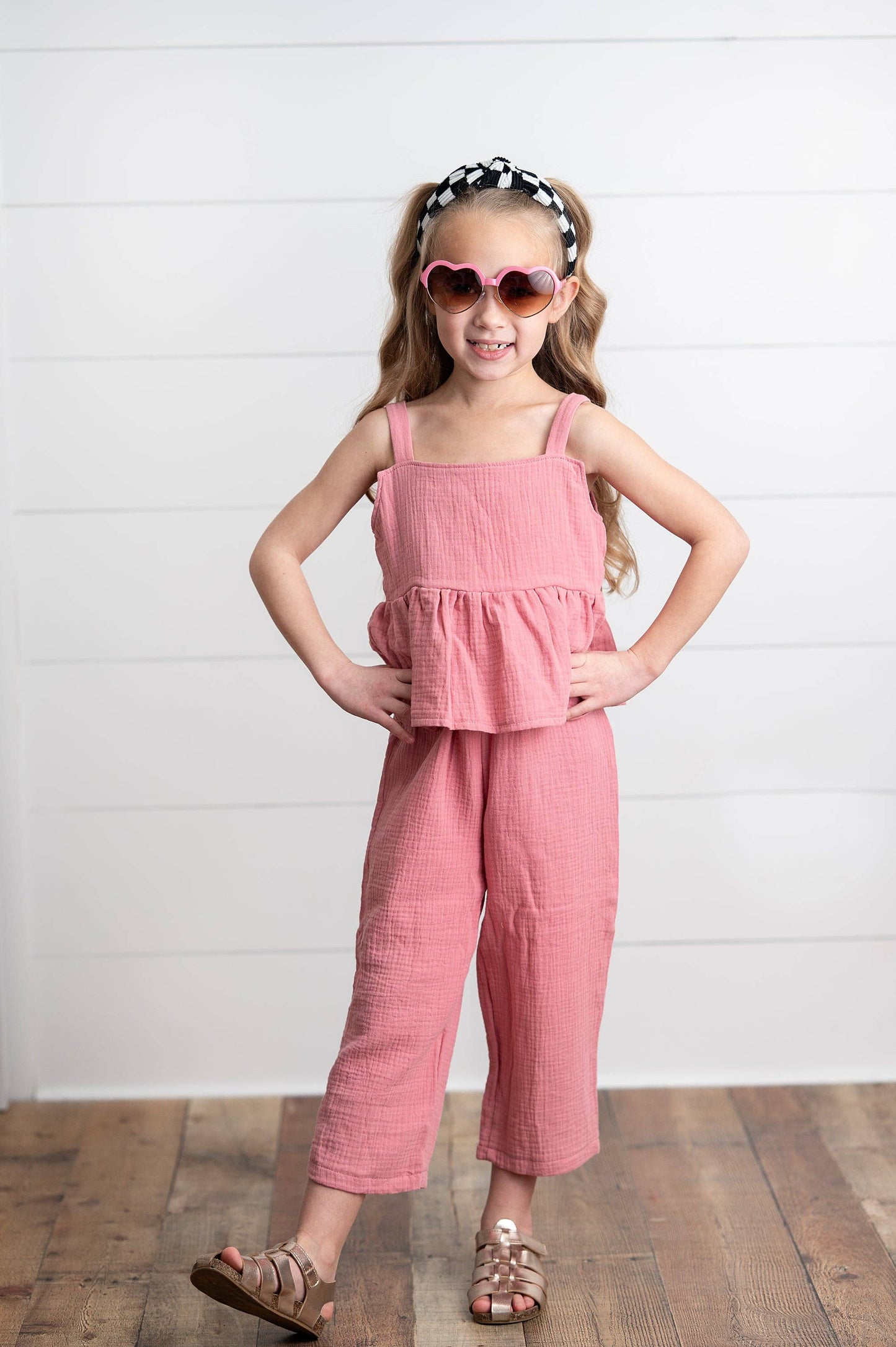 Dusty Pink Gauze Weave Ruffle Set