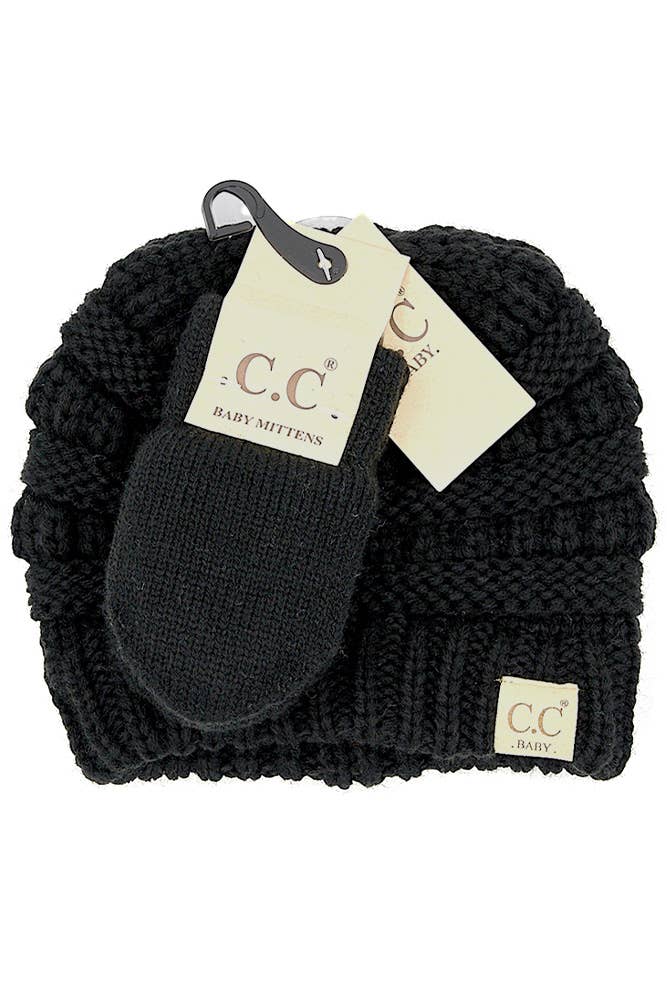 C.C Baby Solid Ribbed Beanie and Mitten Glove