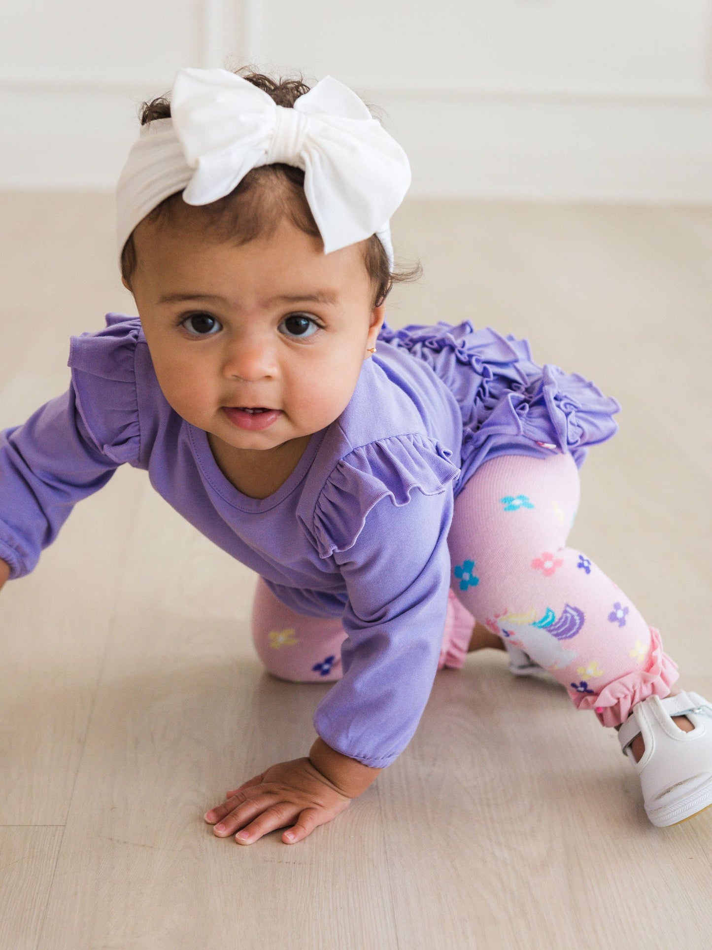 RuffleButts + RuggedButts - Girls Unicorn Blooms Patterned Footless Ruffle Tights