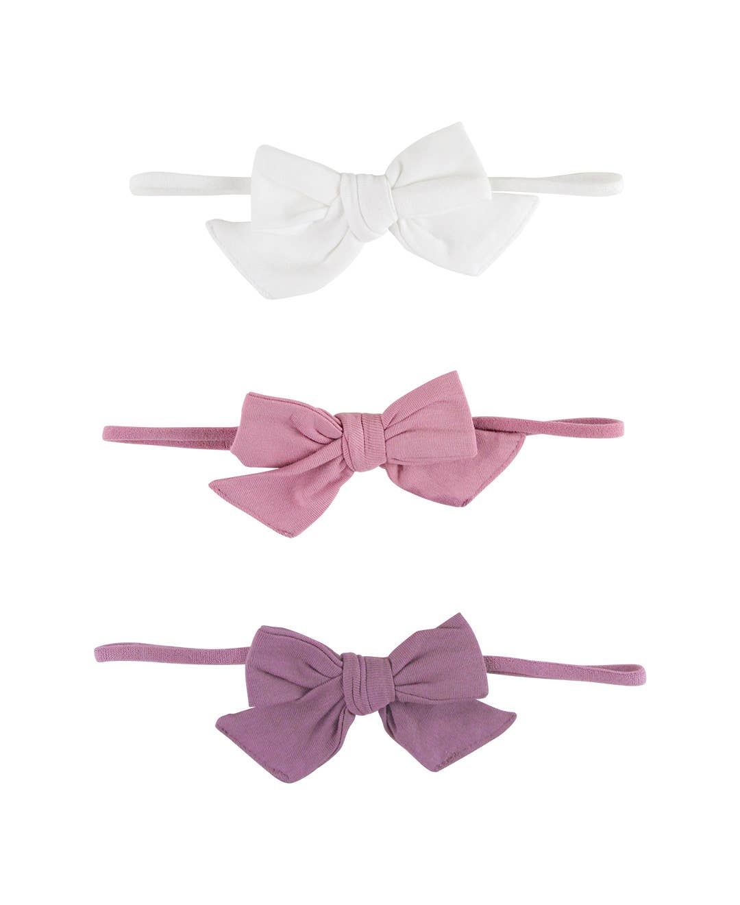 3-Pack Bow Headbands - White, Mauve & Violet