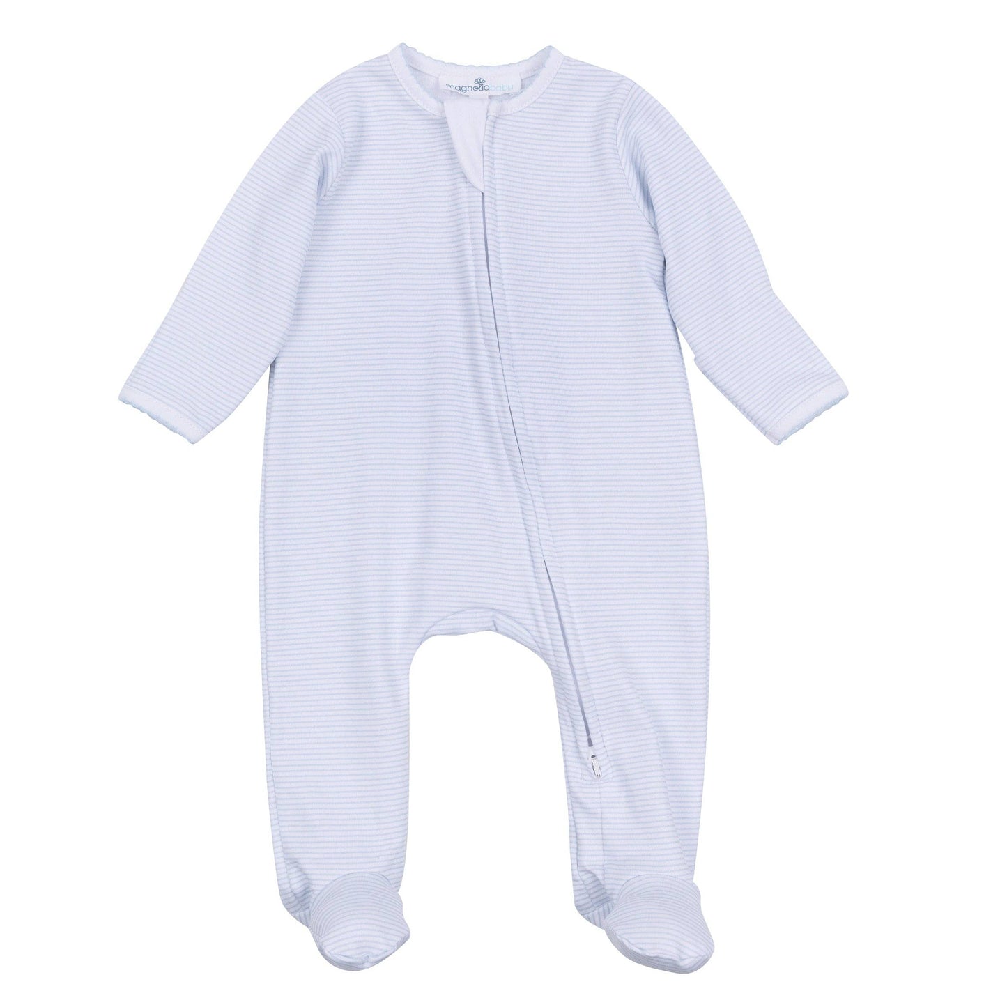 Magnolia Baby | Mini Stripes Zip Footie - Light Blue