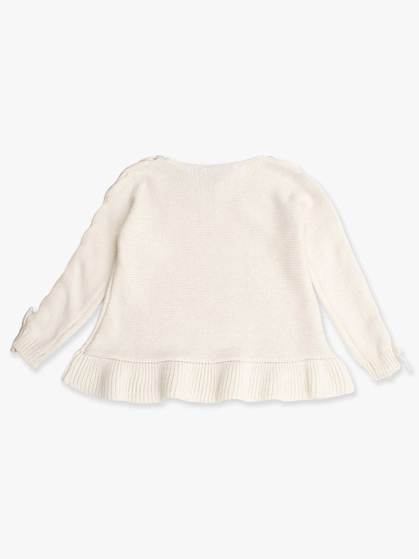 RuffleButts + RuggedButts - Girls Ivory Ruffle Hem Lace Up Sweater
