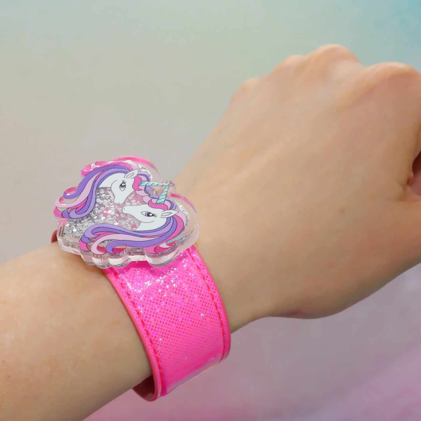 Unicorn Slap Bracelet with Glitter Shaker Charm