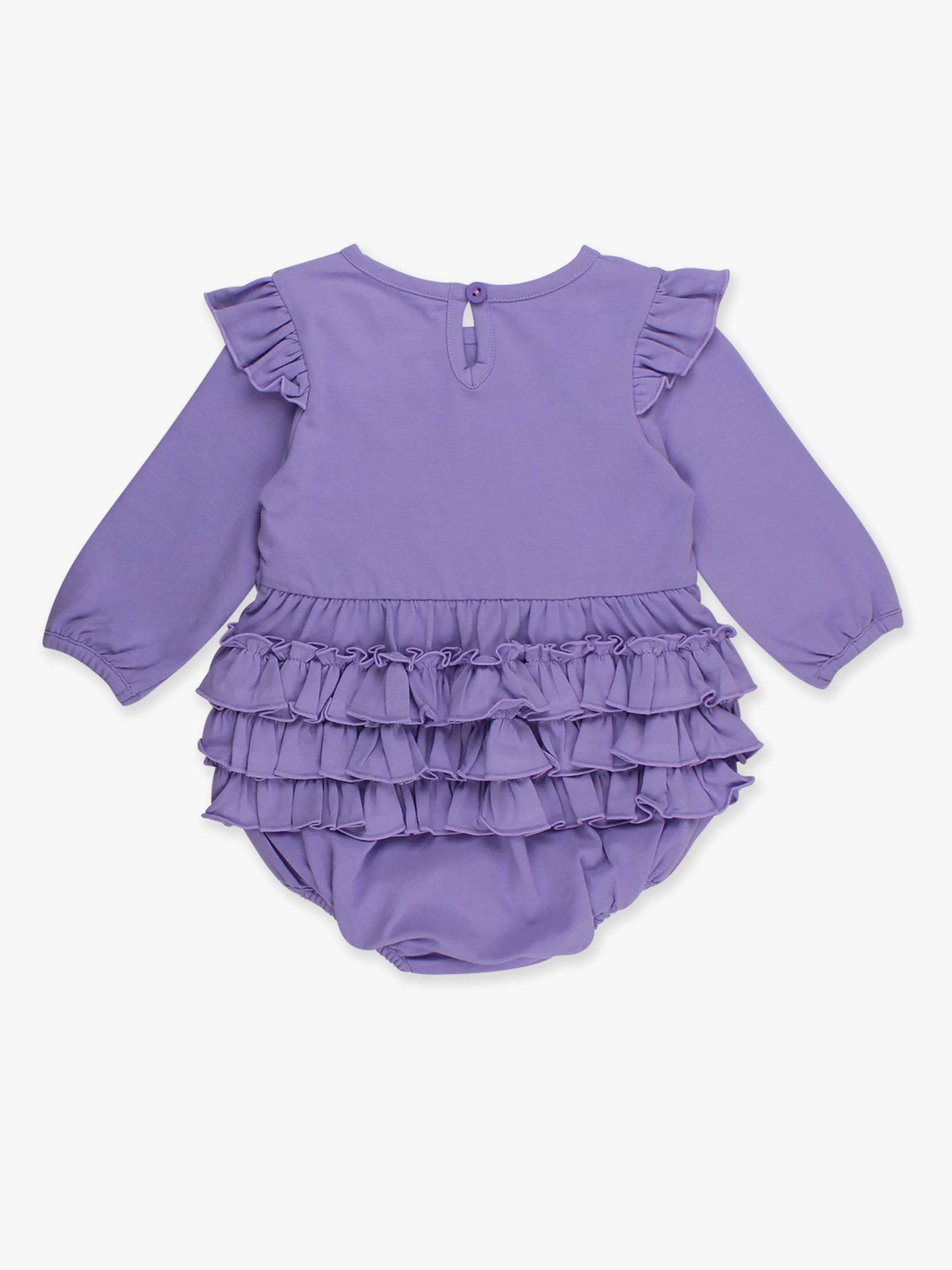 RuffleButts + RuggedButts - Baby Girls Wisteria Purple Knit Long Sleeve Flutter Bubble Romper
