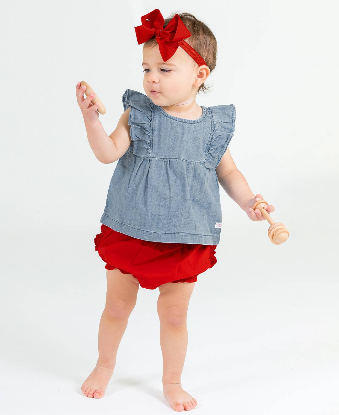 RuffleButts + RuggedButts - Girls Light Wash Classic Ruffle Tank Woven