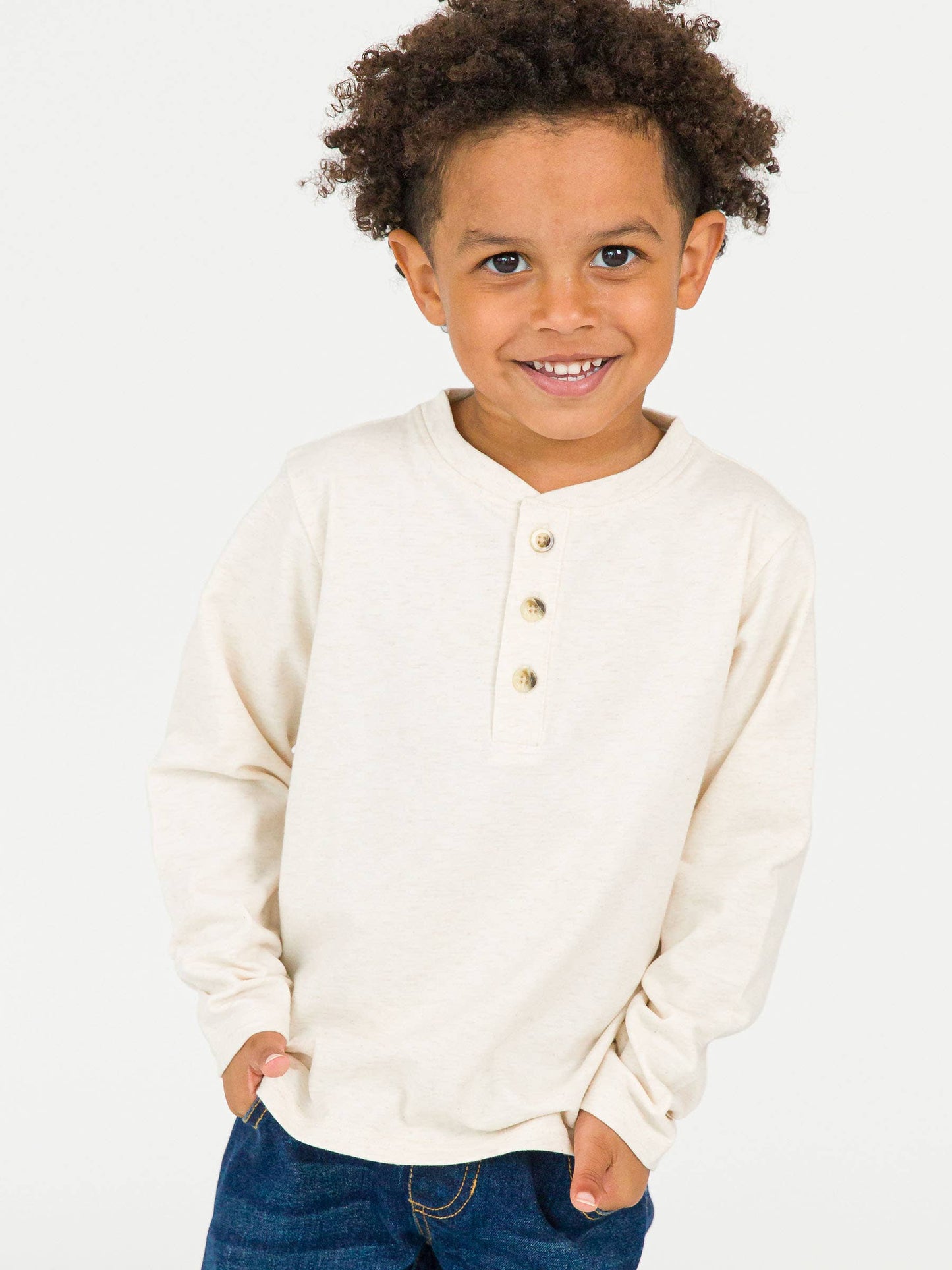 RuffleButts + RuggedButts - Boys Heather Oatmeal Knit Long Sleeve Henley Tee