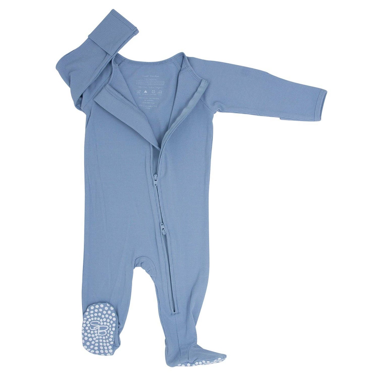 Sweet Bamboo - Zipper Footie - Blue Fog Ribbed