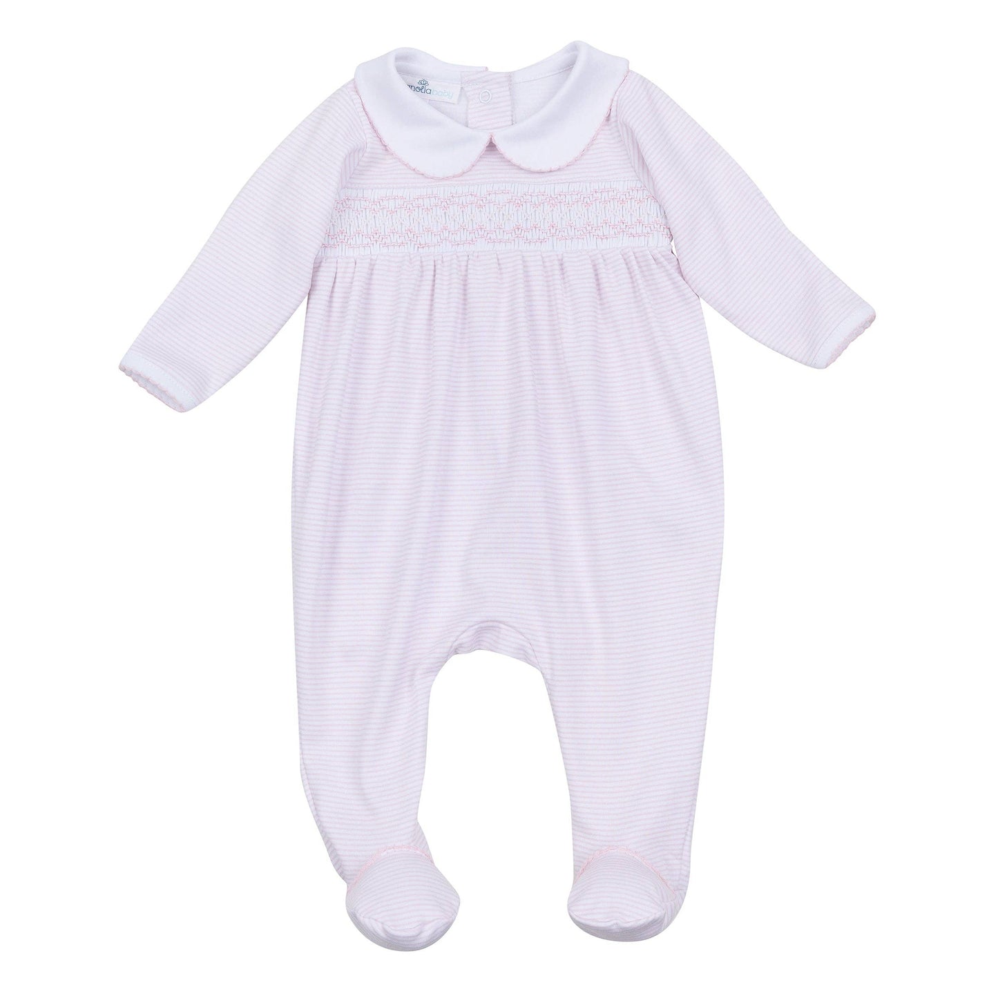 Magnolia Baby | Mini Stripes Smocked Footie - Pink