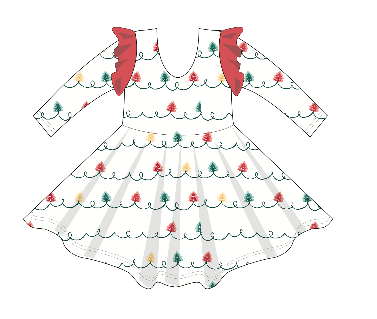 Holiday Double Ruffle Let's Dance Holiday Tree Lights Dress