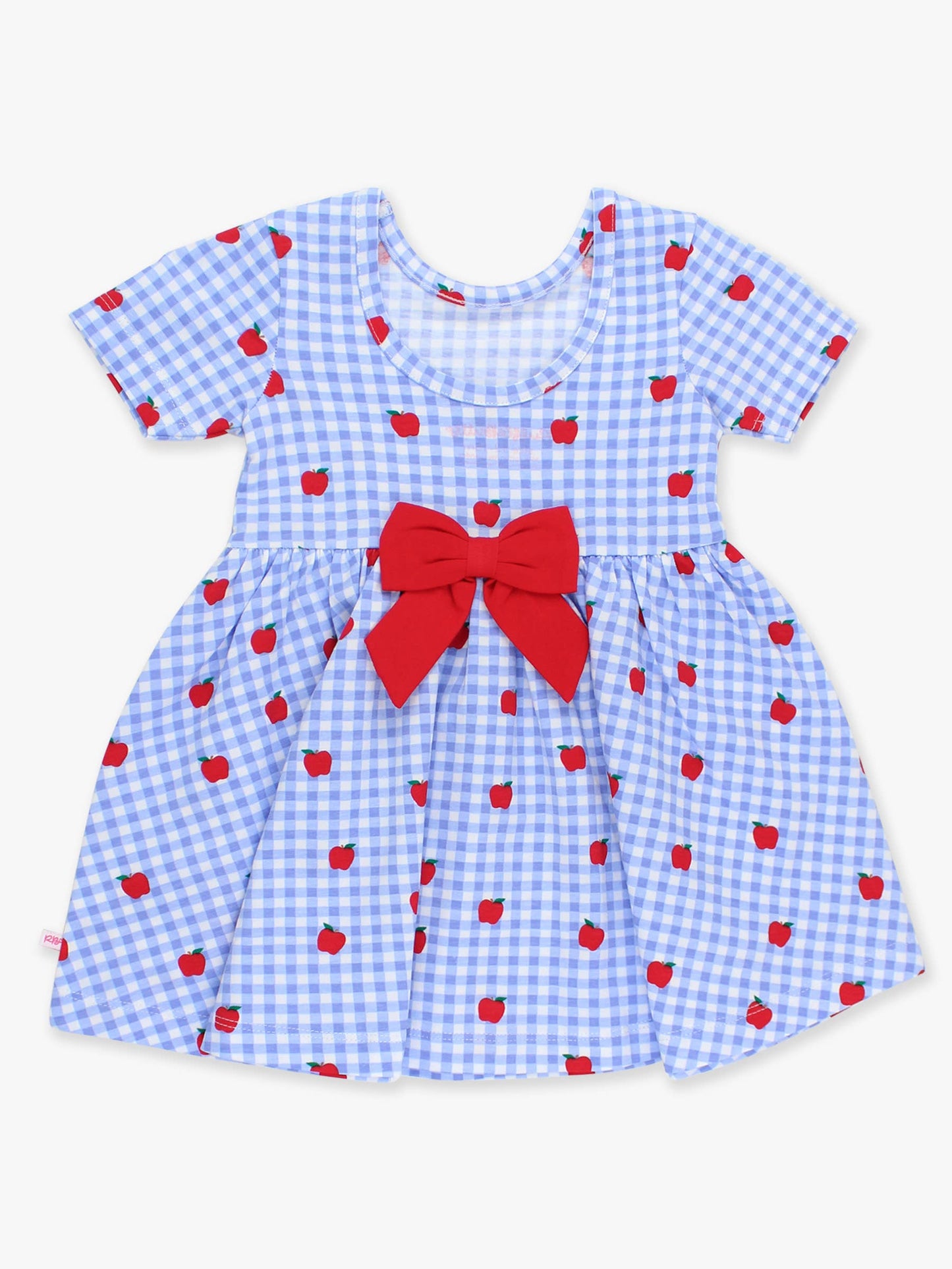 RuffleButts + RuggedButts - Girls Apple Orchard Gingham Short Sleeve Knit Twirl Dress