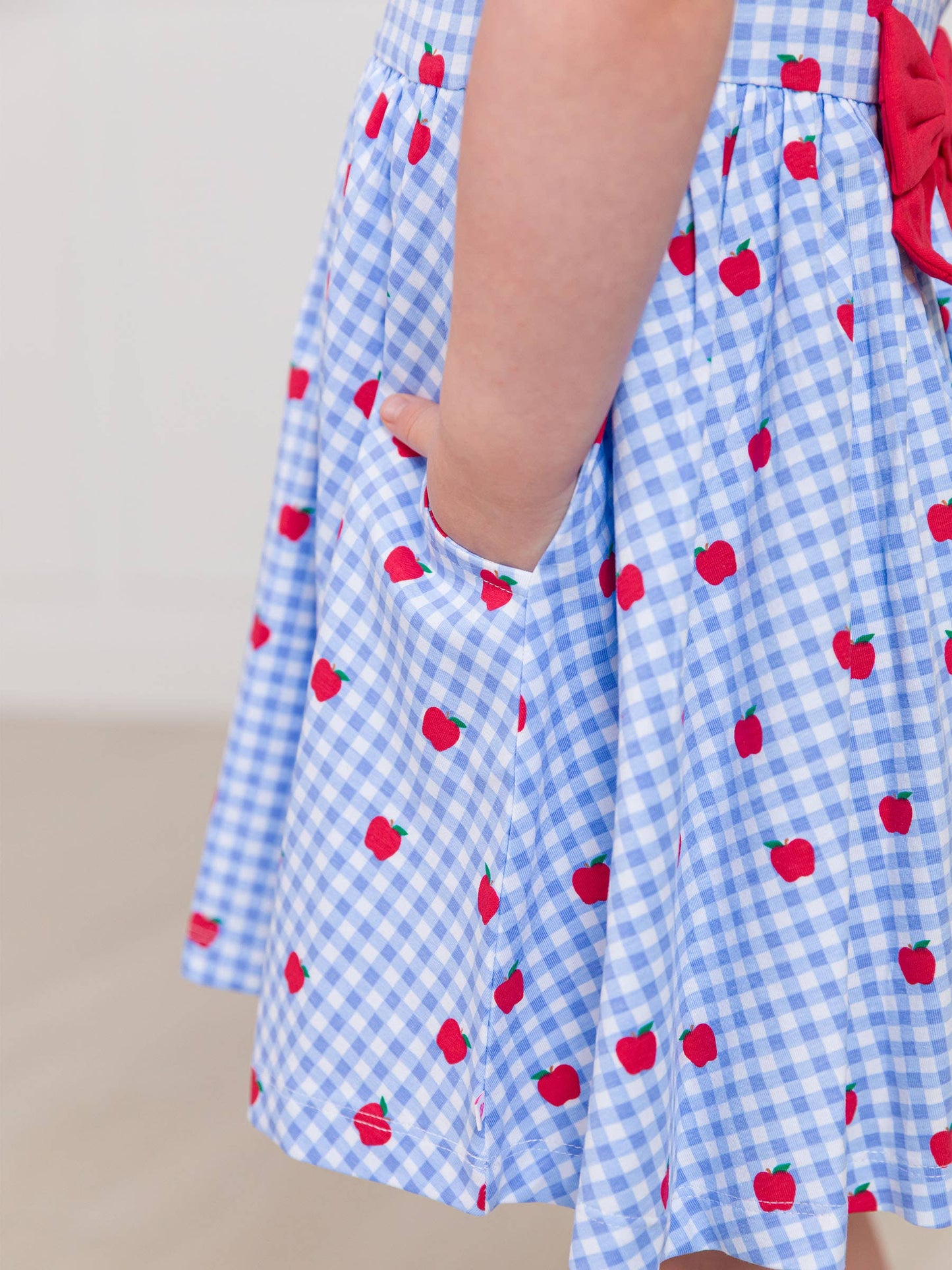 RuffleButts + RuggedButts - Girls Apple Orchard Gingham Short Sleeve Knit Twirl Dress
