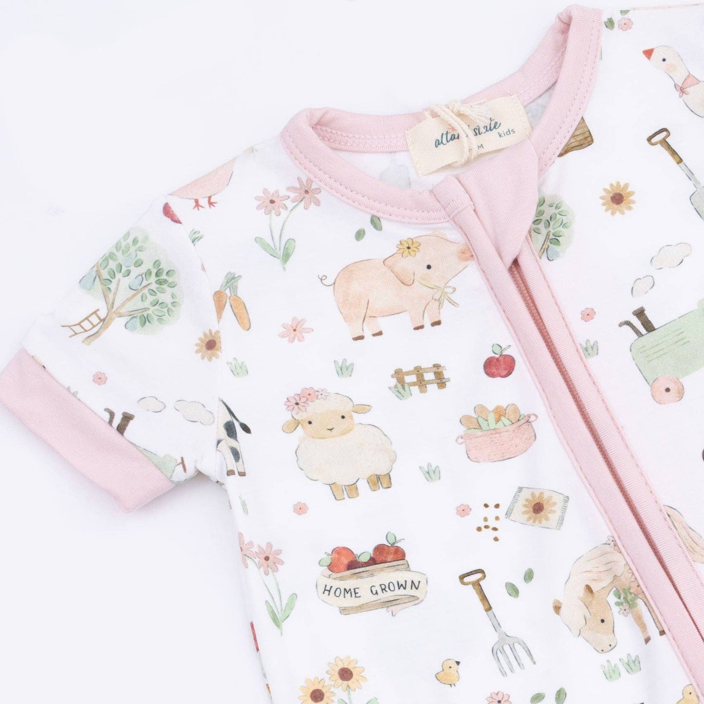 Angel Dear | Cute Farm Animals Pink - Shortie 2 Way Zipper Romper