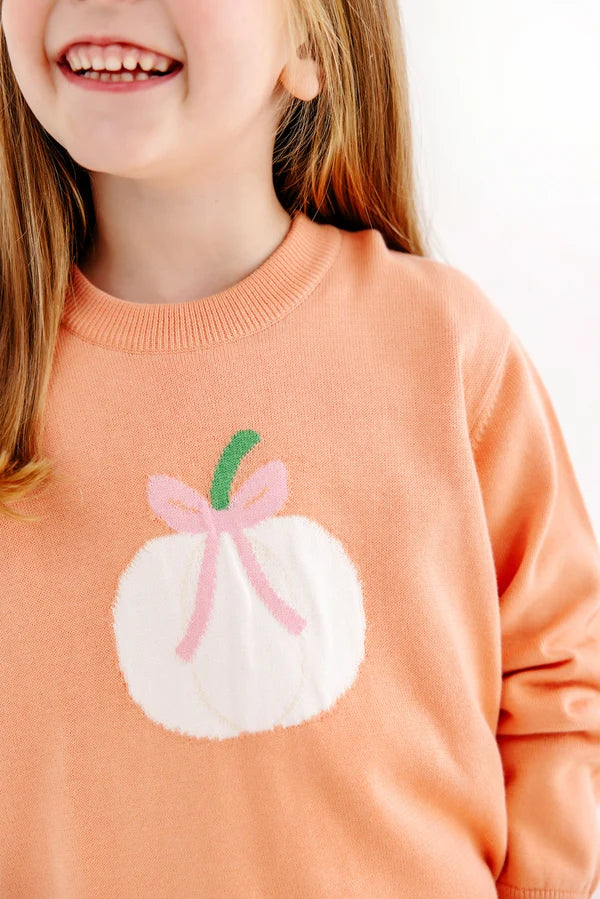 TBBC | Isabelle's Intarsia Sweater - Seashore Sherbet with Pumpkin Intarsia
