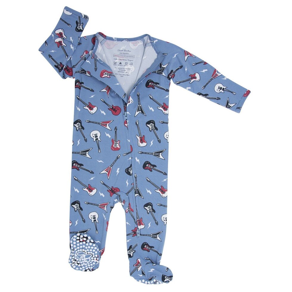Sweet Bamboo Zipper Footie - Rock N Roll Blue