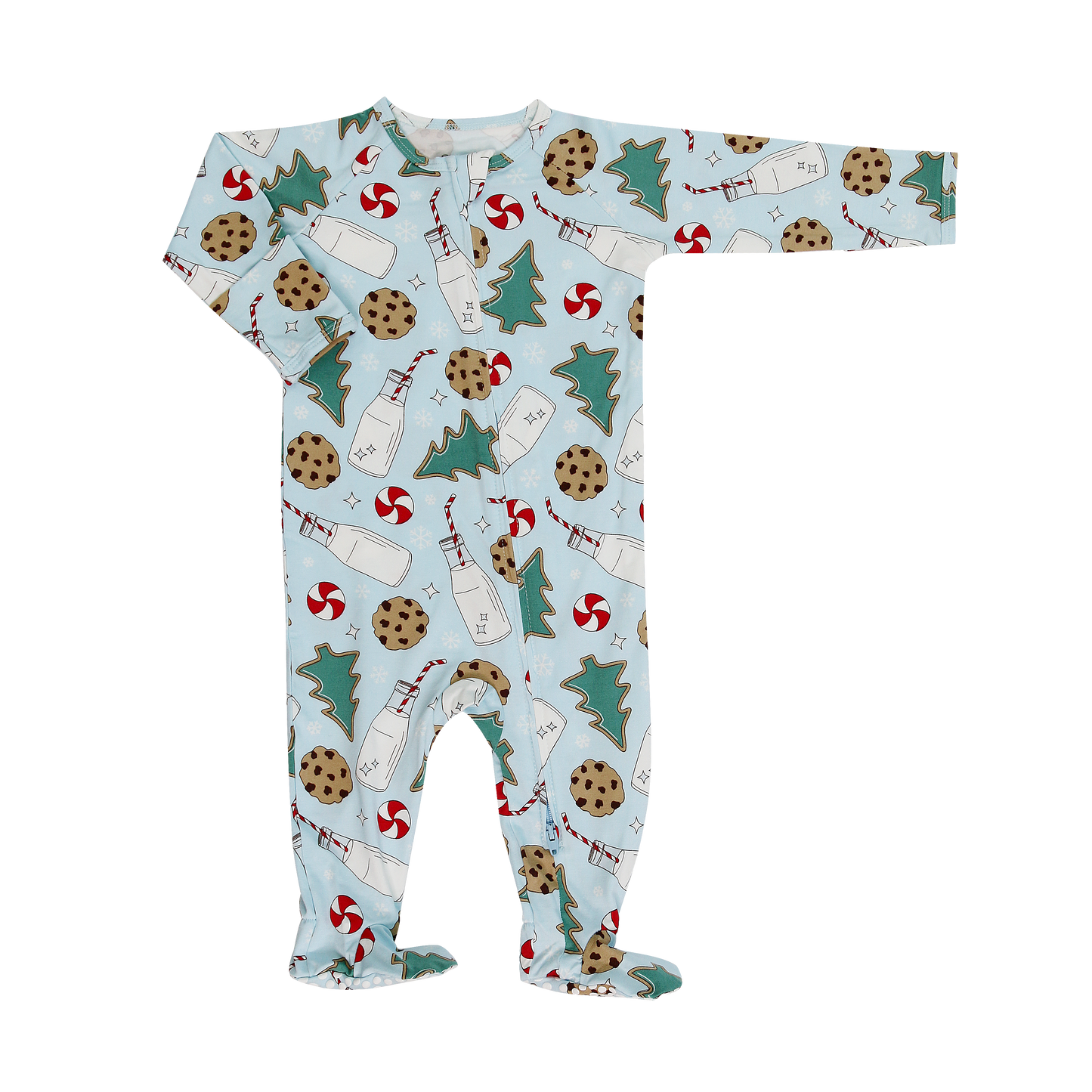 Sweet Bamboo - Zipper Footie - Santa's Cookie Blue